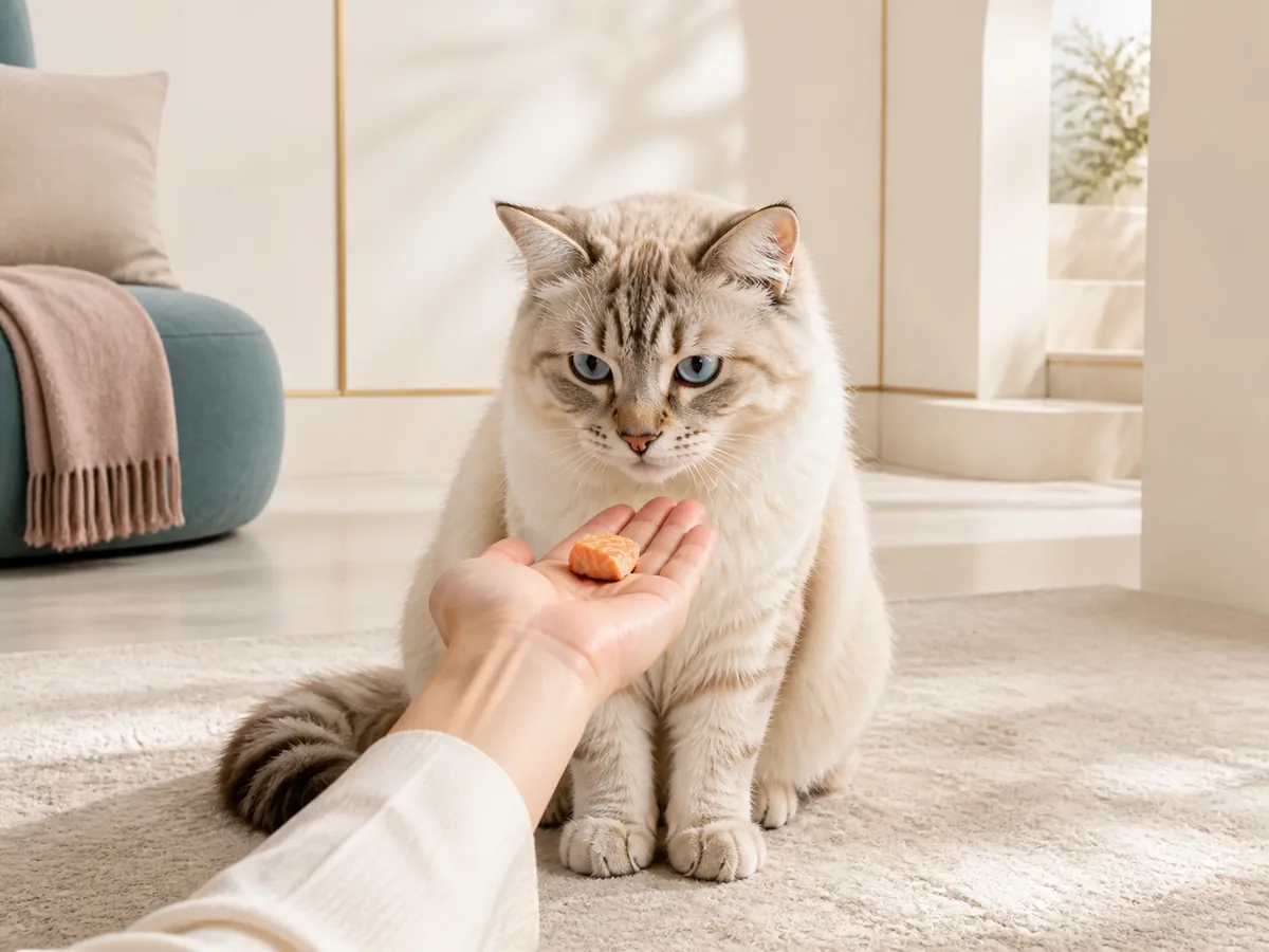Cat care setting for choosing halal food with confidence.