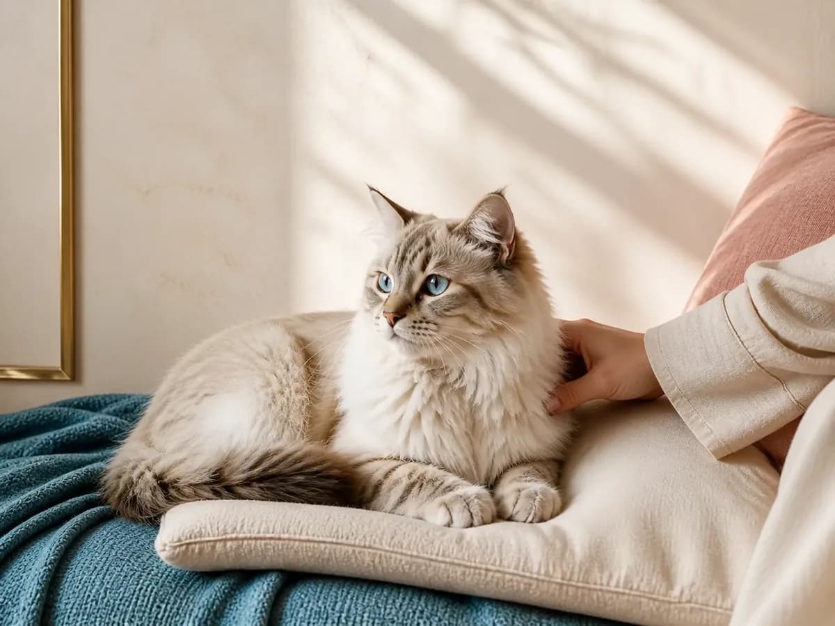 Cat in a calm premium home setting representing trusted halal care.
